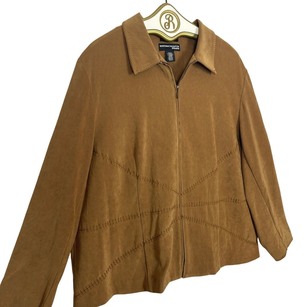Vintage Faux Suede Leather Jacket Plus 20 W Tan Zip Coat Western Boho Cowgirl